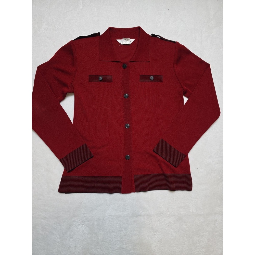 Exclusively Misook Button-up Cardigan Sweater XS 6/8 Brick Red Fine Knit Career